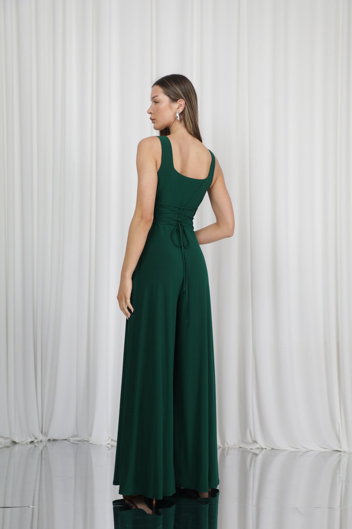 Joy Reversible Wide Leg Jumpsuit – Forest Green Studio Sample