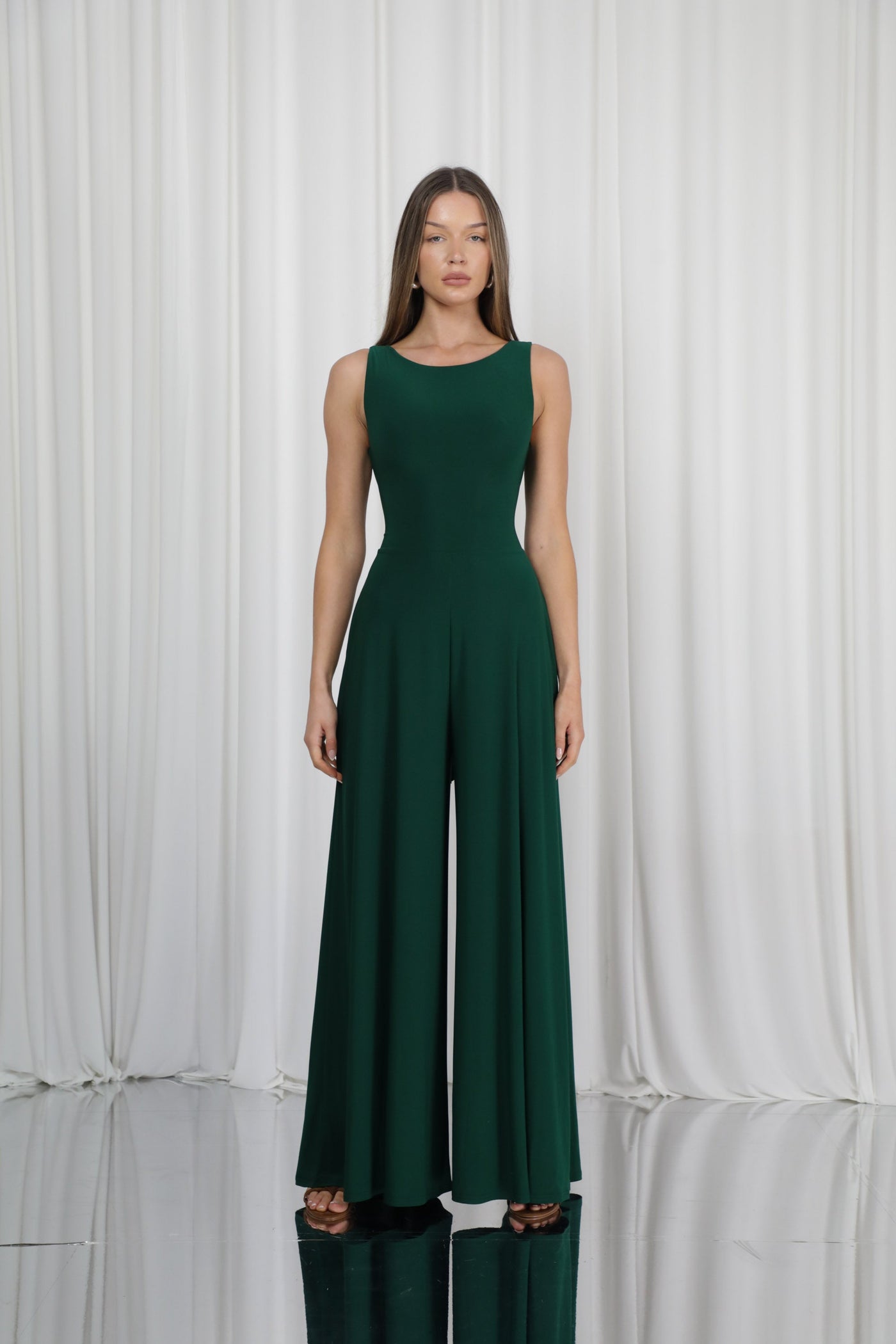 Joy Reversible Wide Leg Jumpsuit – Forest Green Studio Sample