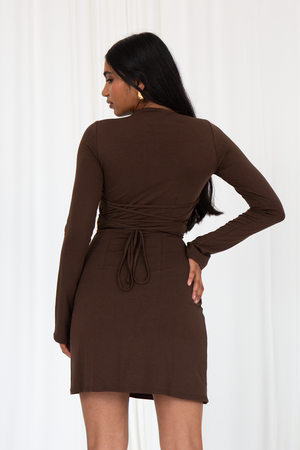 Edna Long Sleeve Gathered Mini Dress with Adjustable Waist