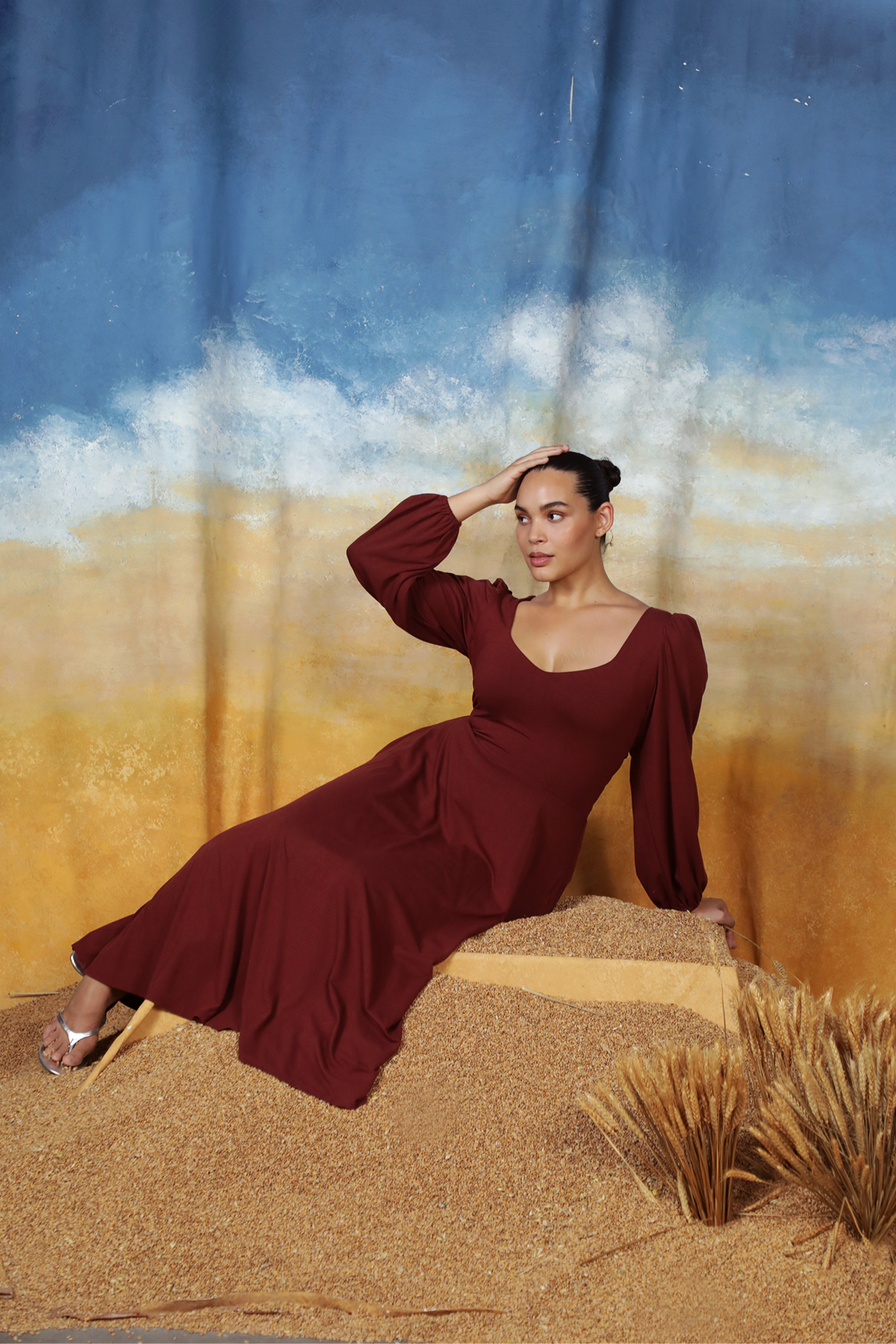 James Long Sleeve Reversible Midaxi Dress with Pockets