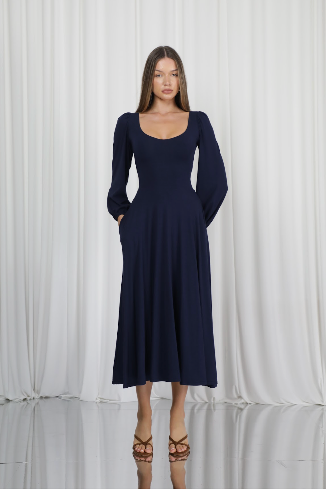 James Long Sleeve Reversible Midaxi Dress with Pockets