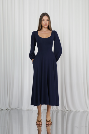 James Long Sleeve Reversible Midaxi Dress with Pockets