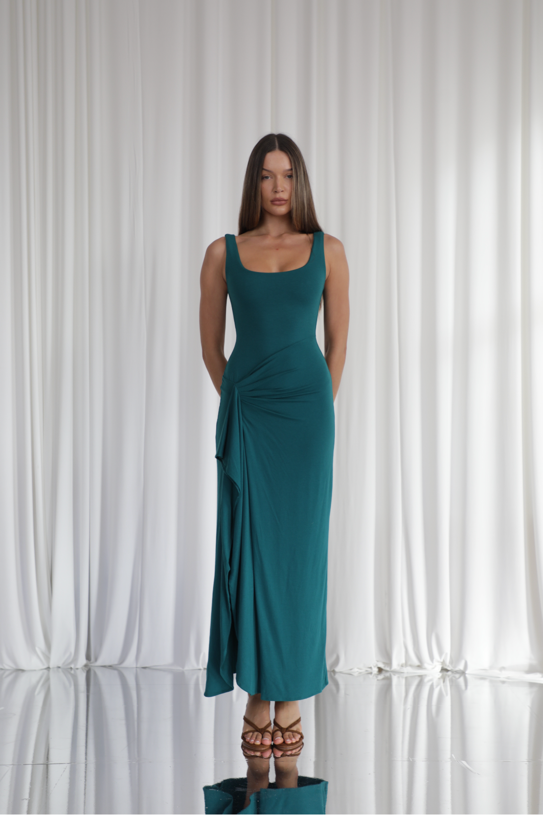 Athena Waterfall Ruffle Maxi Dress