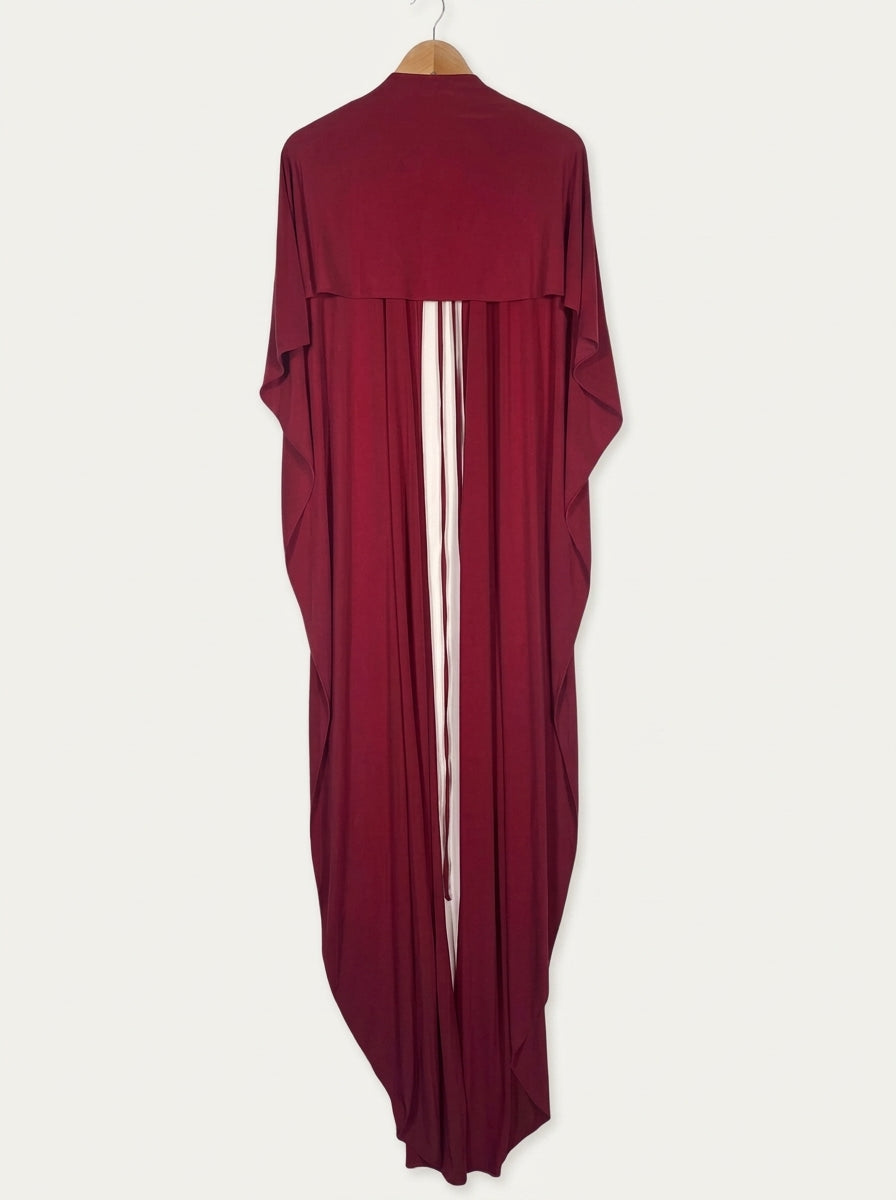 Long Drape Cape – Merlot Red Studio Sample