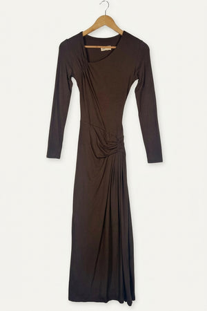 Kali Asymmetric Midaxi Dress – Chocolate Brown Studio Sample