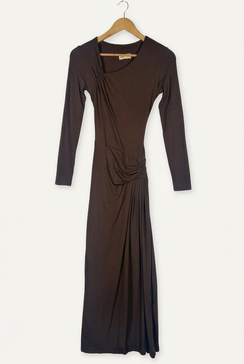 Kali Asymmetric Midaxi Dress – Chocolate Brown Studio Sample