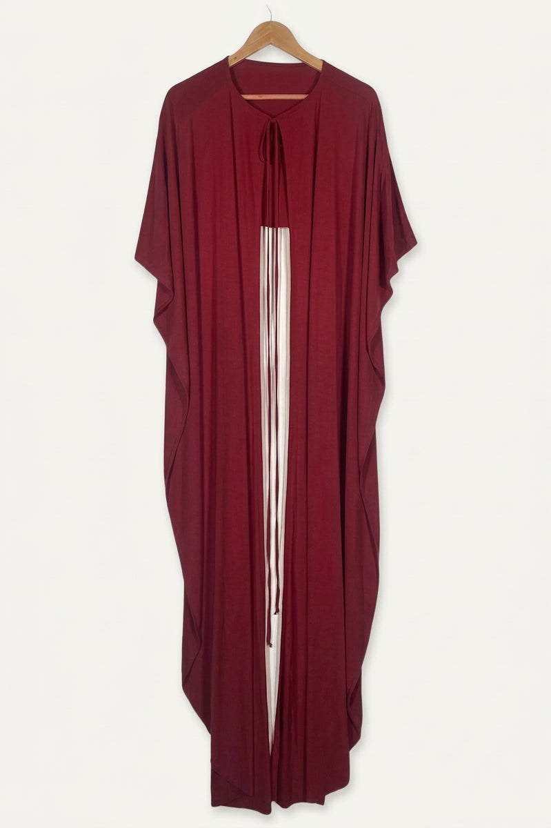 Long Drape Cape – Merlot Red Studio Sample