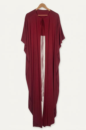 Long Drape Cape – Merlot Red Studio Sample
