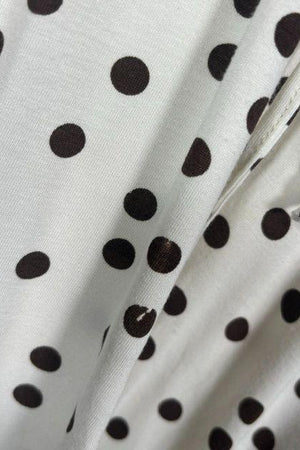 Penelope Bardot Maxi Dress – Soft Polka Dot Studio Sample