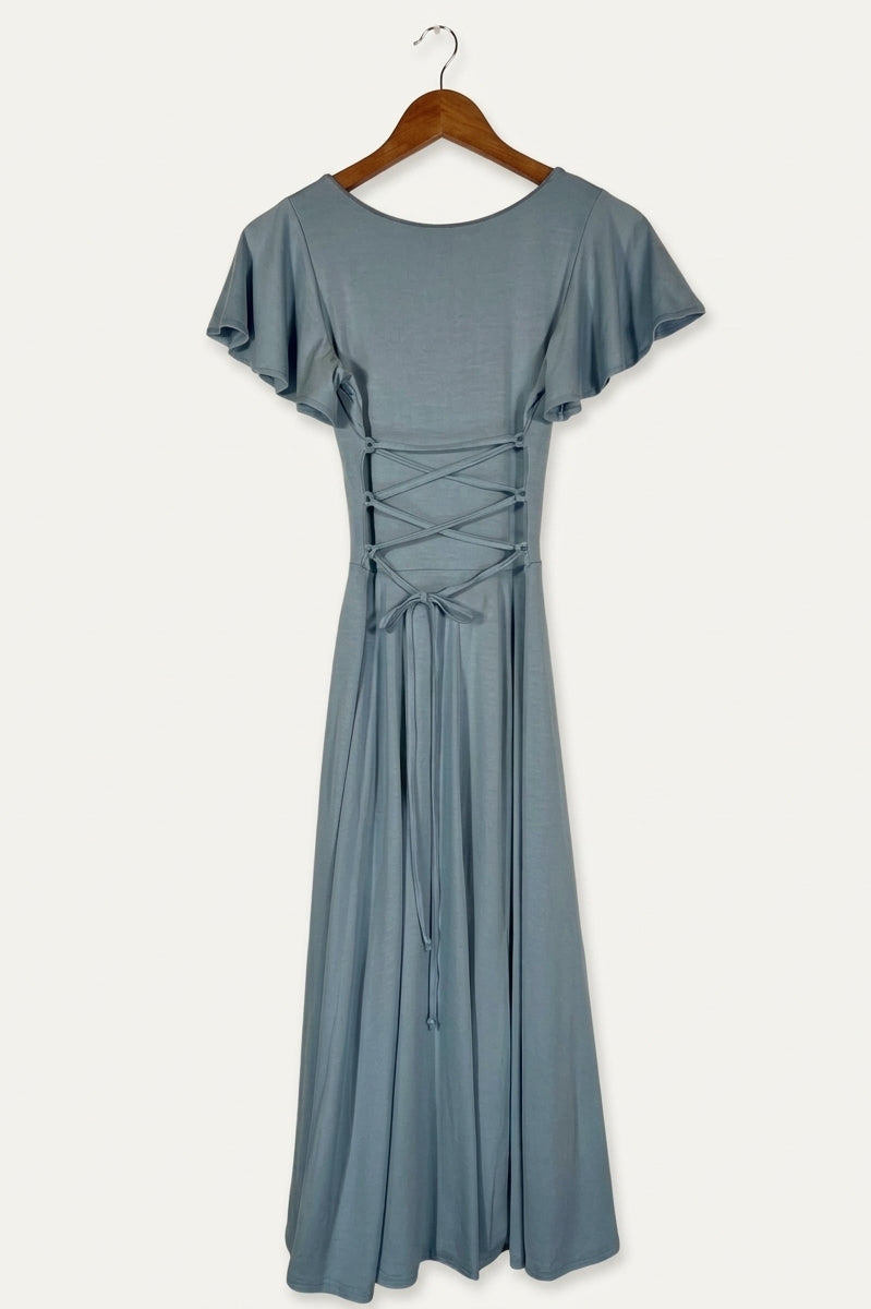Ava Reversible Neckline Midi Dress – Pale Blue Studio Sample